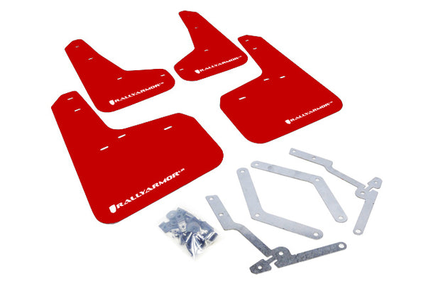 Rally Armor 12-19 Ford Focus ST / 16-19 RS Red Mud Flap w/ White Logo - MF27-UR-RD/WH for 2013-2018 Ford Focus - front view