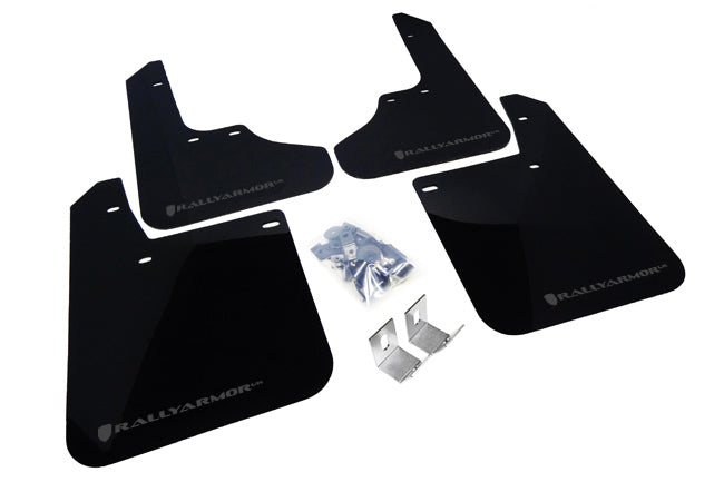 Rally Armor 93-01 Subaru Impreza RS Black UR Mud Flap w/ Grey Logo - MF2-UR-BLK/GRY for 1993-2001 Subaru Impreza - front view