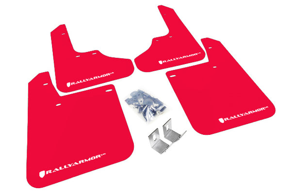 Rally Armor 93-01 Subaru Impreza RS Red UR Mud Flap w/ White Logo - MF2-UR-RD/WH for 1993-2001 Subaru Impreza - front view