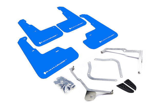 Rally Armor 15-21 Subaru WRX/STI (Sedan ONLY) Blue UR Mud Flap w/ White Logo - MF32-UR-BL/WH for 2015-2021 Subaru WRX - front