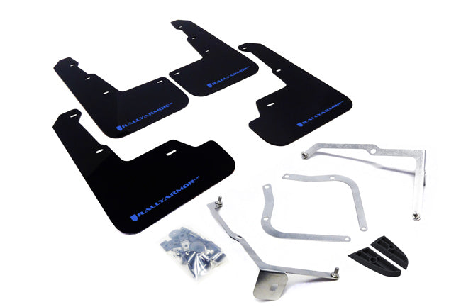 Rally Armor 15-21 Subaru WRX/STI (Sedan ONLY) Black UR Mud Flap w/ Blue Logo - MF32-UR-BLK/BL for 2015-2021 Subaru WRX - fron