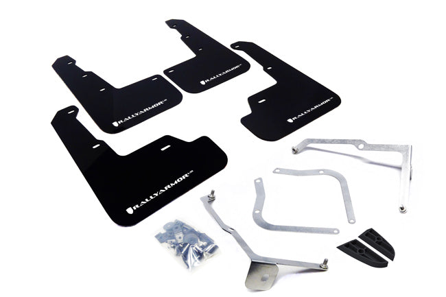 Rally Armor 15-21 Subaru WRX/STI (Sedan ONLY) Black UR Mud Flap w/ White Logo - MF32-UR-BLK/WH for 2015-2021 Subaru WRX - fro