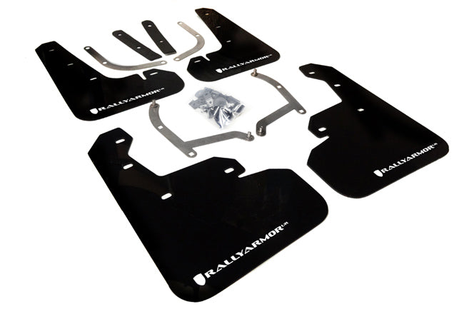 Rally Armor 17-22 Subaru Impreza Black UR Mud Flap w/ White Logo - MF45-UR-BLK/WH for 2017-2023 Subaru Impreza - front view