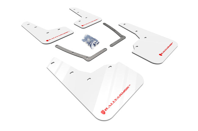 Rally Armor 16-21 Honda Civic Si White UR Mud Flap w/Red Logo - MF50-UR-WH/RD for 2016-2020 Honda Civic - front view
