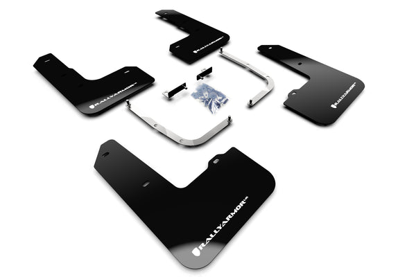 Rally Armor 19-22 Hyundai Veloster N Black UR Mud Flap w/ White Logo - MF57-UR-BLK/WH for 2019-2022 Hyundai Veloster N - fron