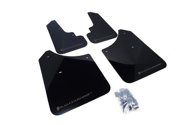 Rally Armor 03-08 Subaru Forester Black UR Mud Flap w/ Grey Logo - MF5-UR-BLK/GRY for 2004-2008 Subaru Forester - front view