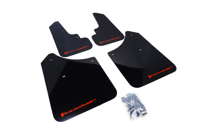 Rally Armor 03-08 Subaru Forester Black UR Mud Flap w/ Red Logo - MF5-UR-BLK/RD for 2004-2008 Subaru Forester - front view