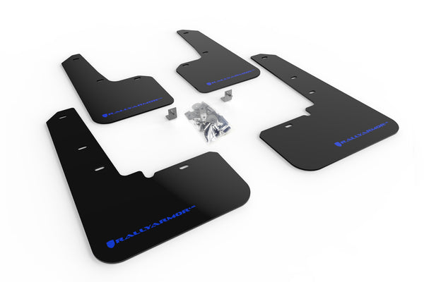 Rally Armor 20-22 Subaru Outback Black UR Mud Flap w/ Blue Logo - MF66-UR-BLK/BL for 2020-2025 Subaru Outback - front view