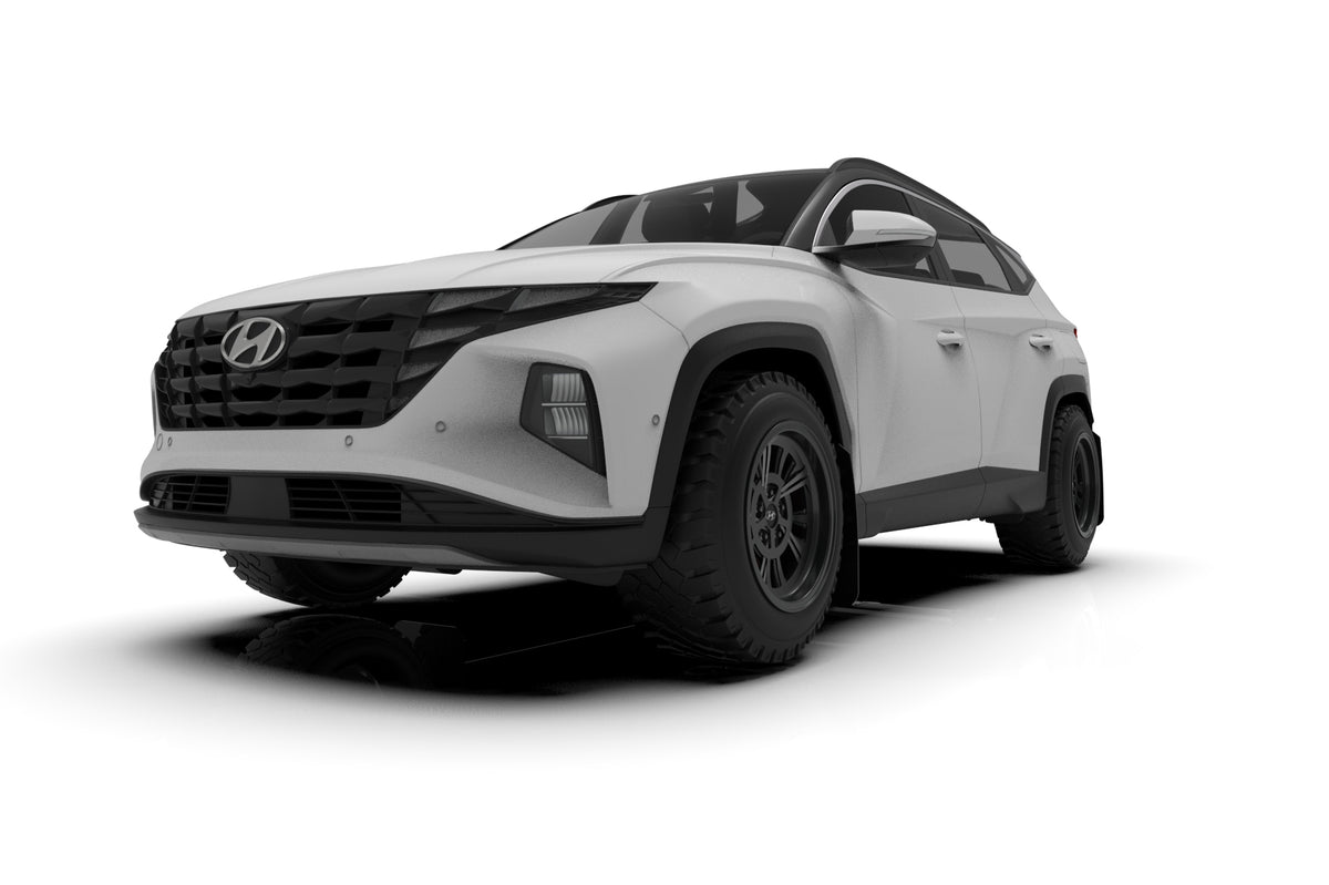 Rally Armor 22-24 Hyundai Tucson Black UR Mud Flap w/White Logo - MF75-UR-BLK-WH