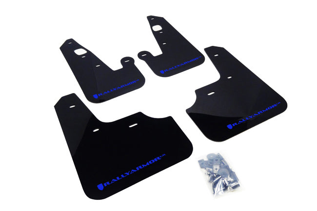 Rally Armor 07-17 Mitsubishi Lancer Black UR Mud Flap w/ Blue Logo - MF8-UR-BLK/BL for 2007-2017 Mitsubishi Lancer - front vi