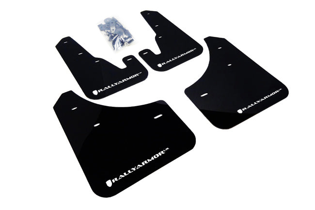 Rally Armor 04-09 Mazda3/Speed3 Black UR Mud Flap w/ White Logo - MF9-UR-BLK/WH for 2004-2009 Mazda 3 - front view
