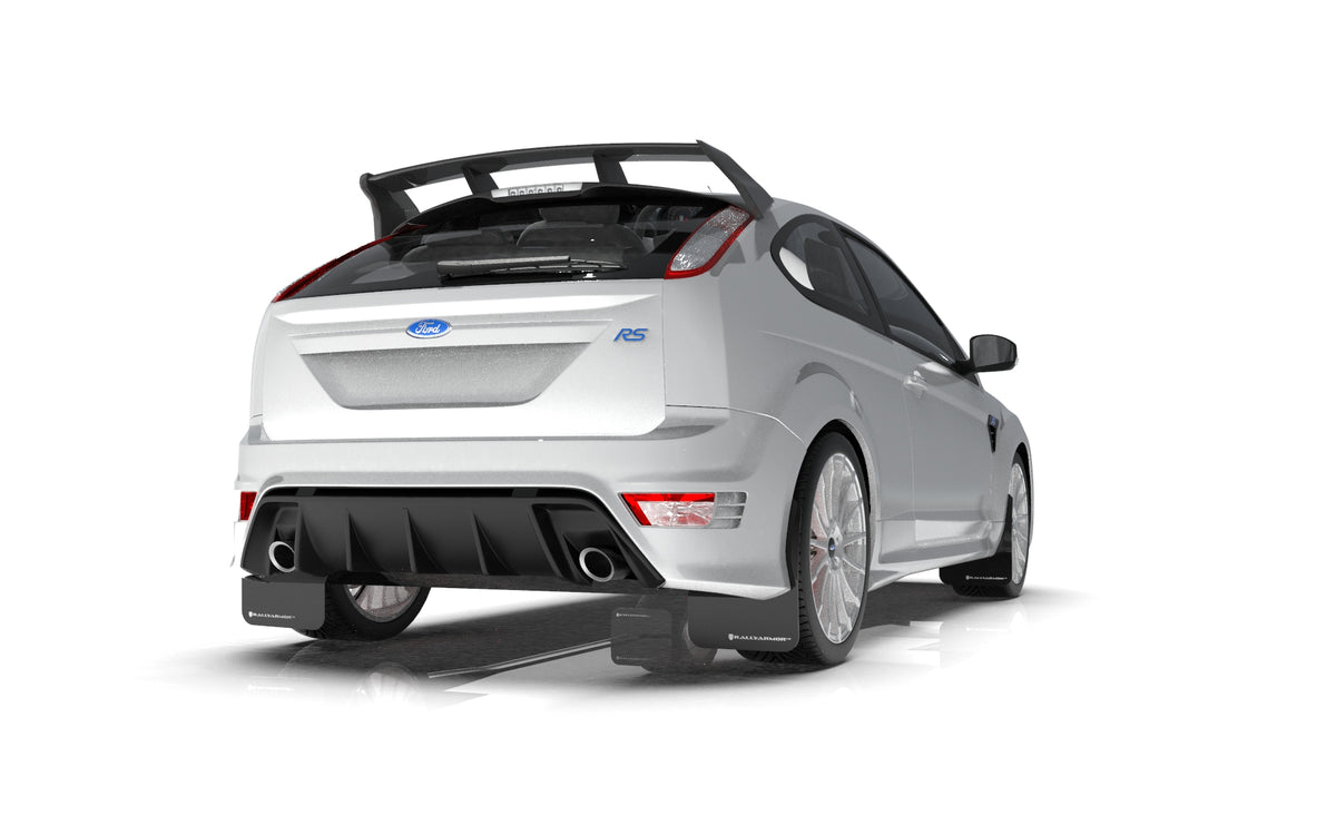 Rally Armor 09-11 Ford Focus MK2 RS Black UR Mud Flap White Logo - MF56-UR-BLK/WH