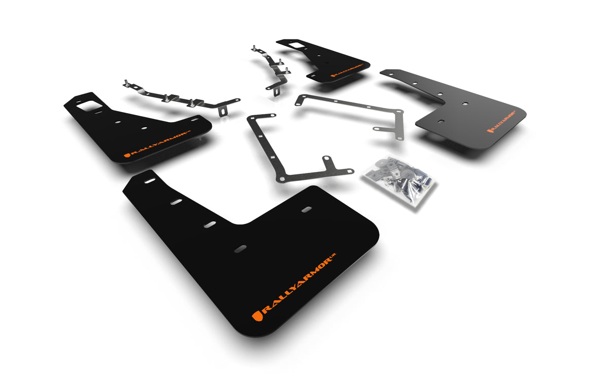 Rally Armor 09-11 Ford Focus MK2 RS Black UR Mud Flap Orange Logo - MF56-UR-BLK/OR by Rally Armor - front view