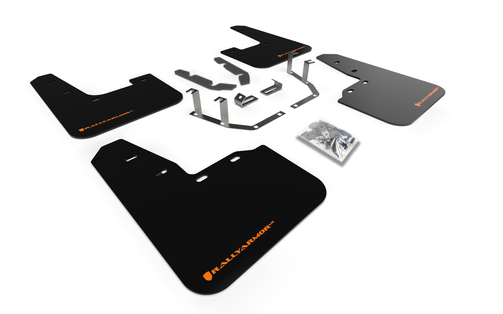 Rally Armor 18-23 Ford Fiesta ST MK8 Black UR Mud Flap w/Orange Logo - MF60-UR-BLK/OR for 2022-2024 Volkswagen Golf R - front