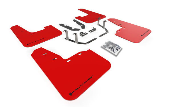 Rally Armor 18-23 Ford Fiesta ST MK8 Red UR Mud Flap w/Black Logo - MF60-UR-RD/BLK for 2022-2024 Volkswagen Golf R - front vi