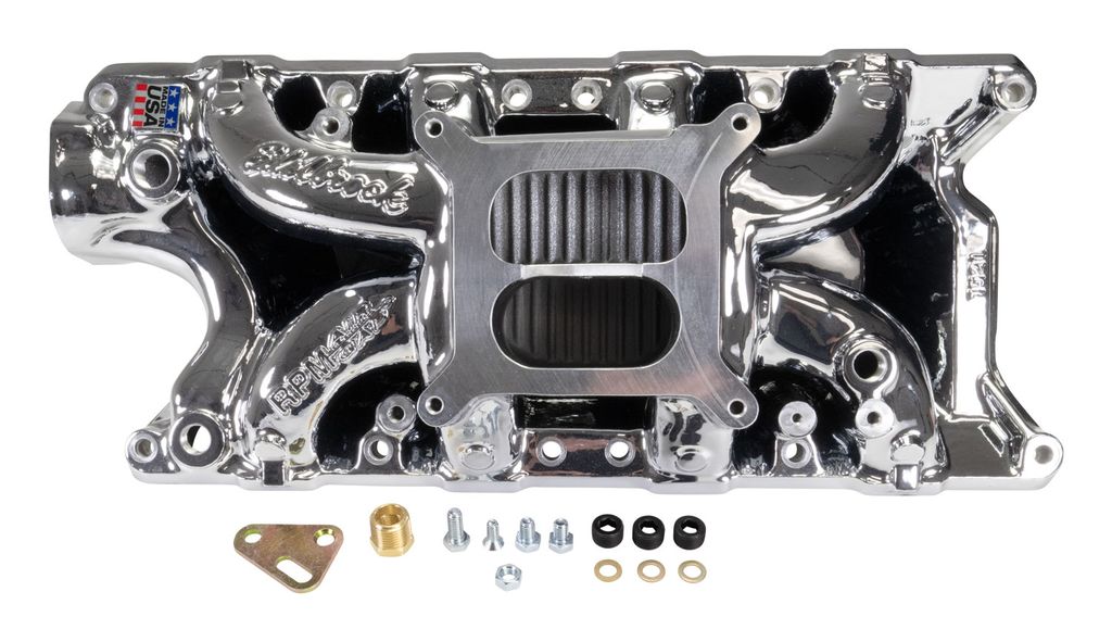 Edelbrock Ford Small-Block 289-302-347 RPM Air-Gap Intake Manifold - Chrome Plasma Finish - 7521-CP