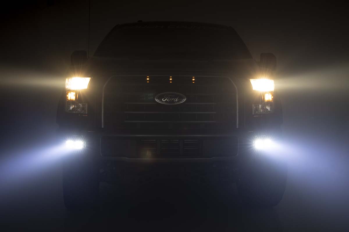 Rough Country - LED Light Kit - Fog Mount - Dual 2" Black Pairs - Flood - Ford F-150 (15-17) - 70833 for 2015-2017 Ford F 150