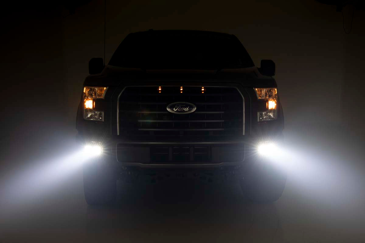 Rough Country - LED Light Kit - Fog Mount - Dual 2" Black Pairs - Flood - Ford F-150 (15-17) - 70833 for 2015-2017 Ford F 150