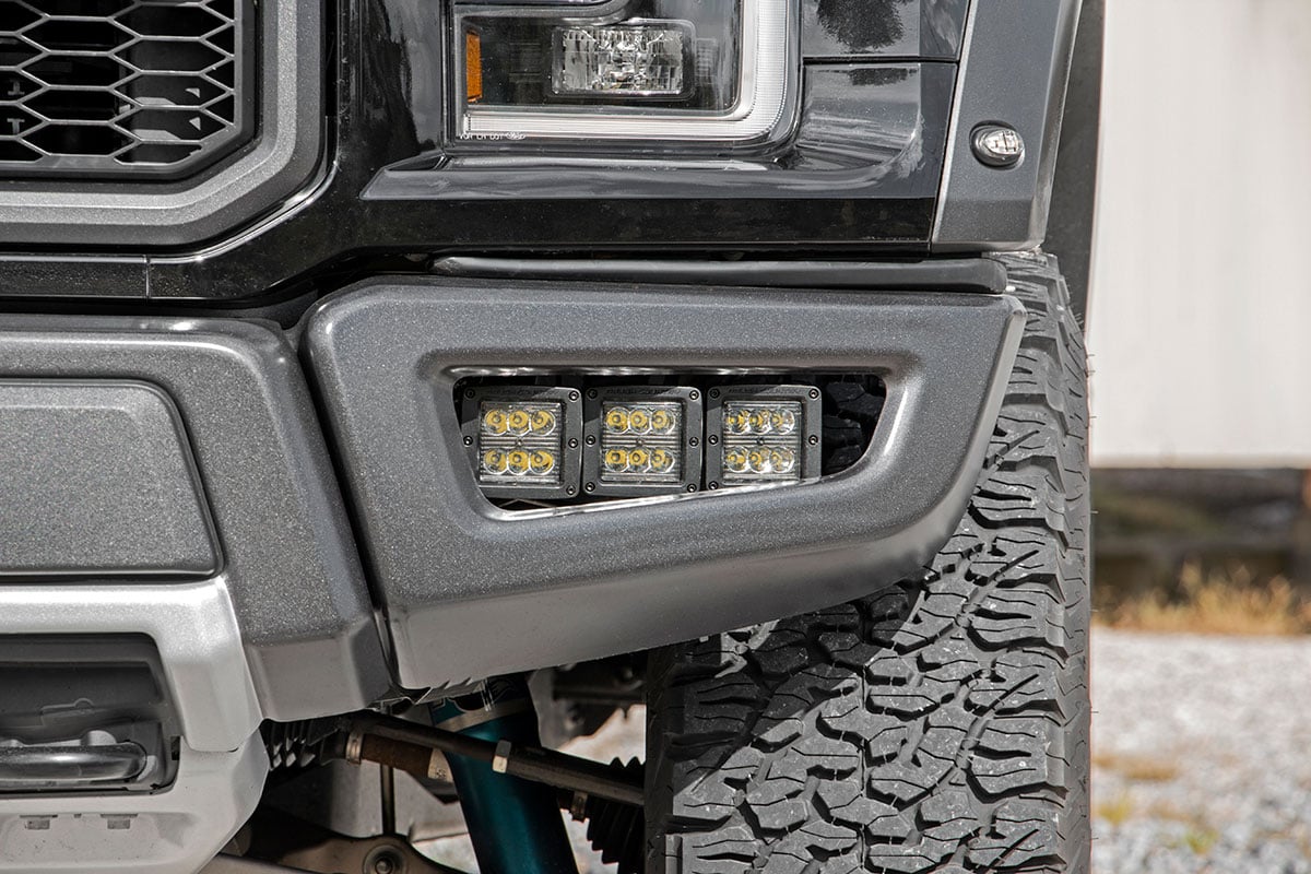 LED Light Kit | Fog Mount | Triple 2&quot; Black Pair | White DRL | Ford Raptor (17-20)