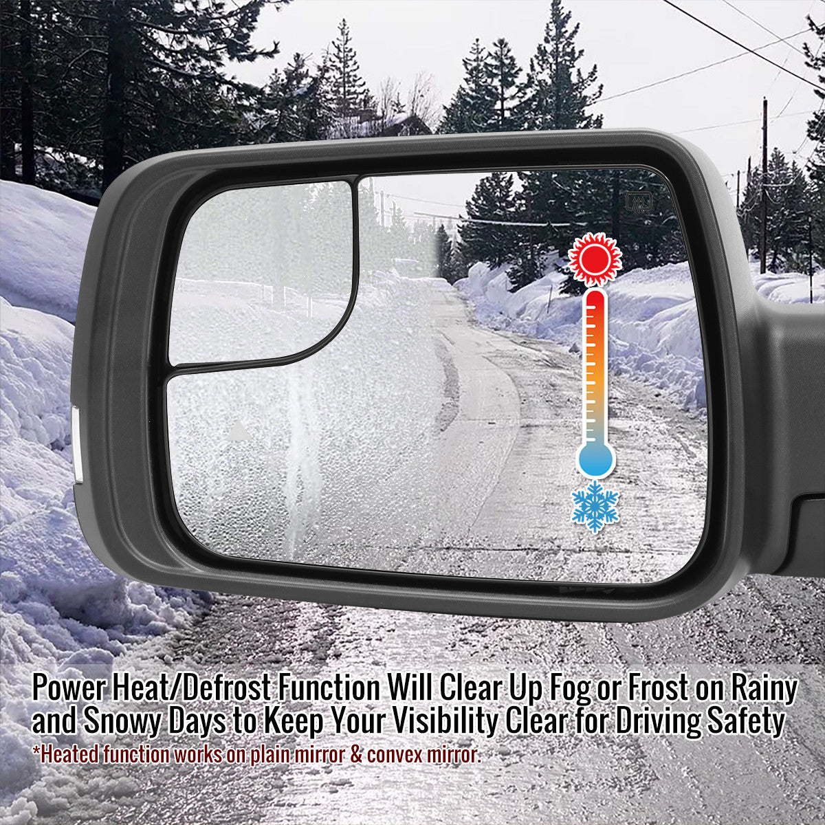 Spec-D Tuning - 2019-2024 Dodge RAM 1500 Black Power Adjustable, Manual Fold, BSD & Heated Side Mirror w/ LED Puddle and Turn Signal Light - Driver Side Only - RMV-RAM1915HP-FS-L