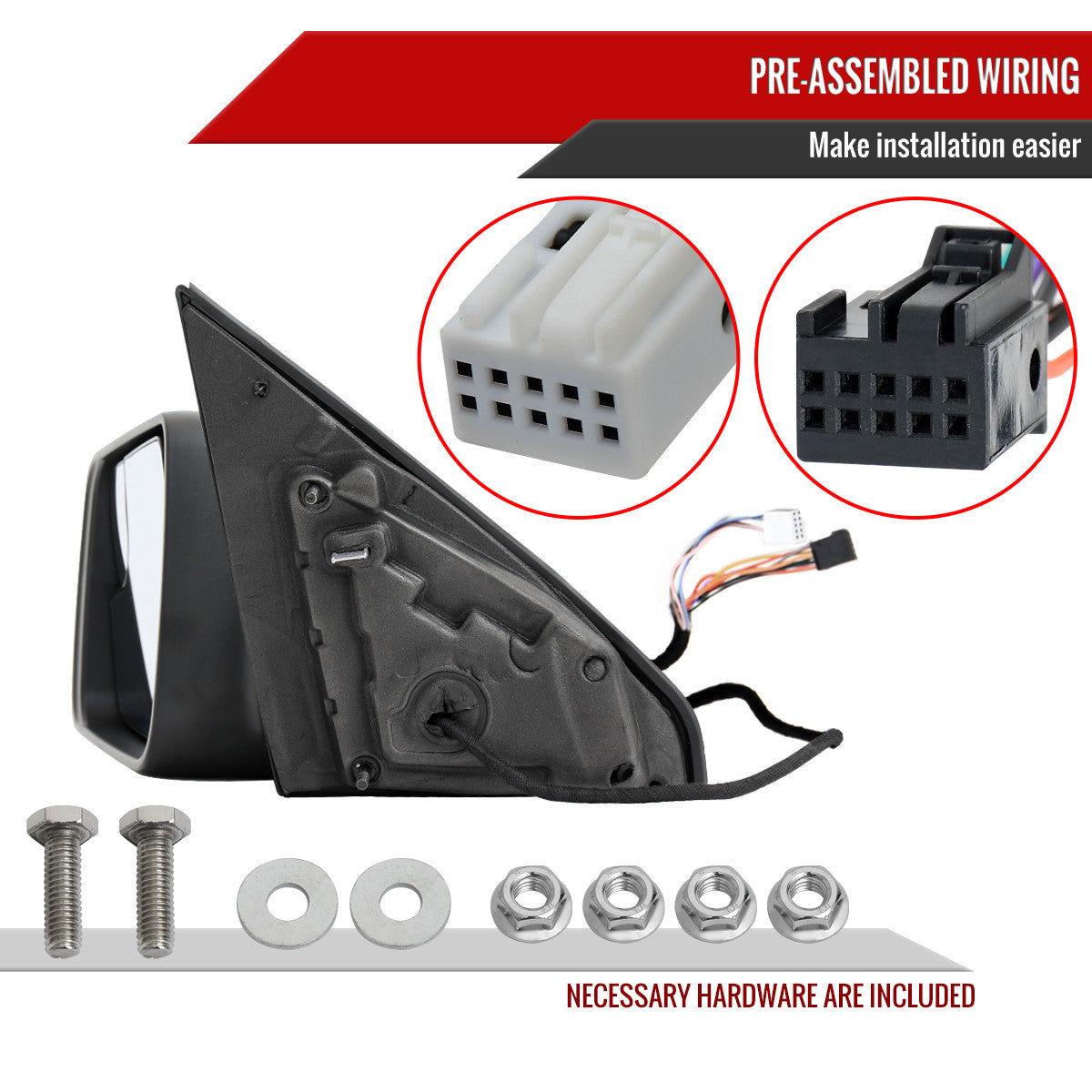 Spec-D Tuning - 2019-2024 Dodge RAM 1500 Black Power Adjustable, Manual Fold, BSD & Heated Side Mirror w/ LED Puddle and Turn Signal Light - Driver Side Only - RMV-RAM1915HP-FS-L