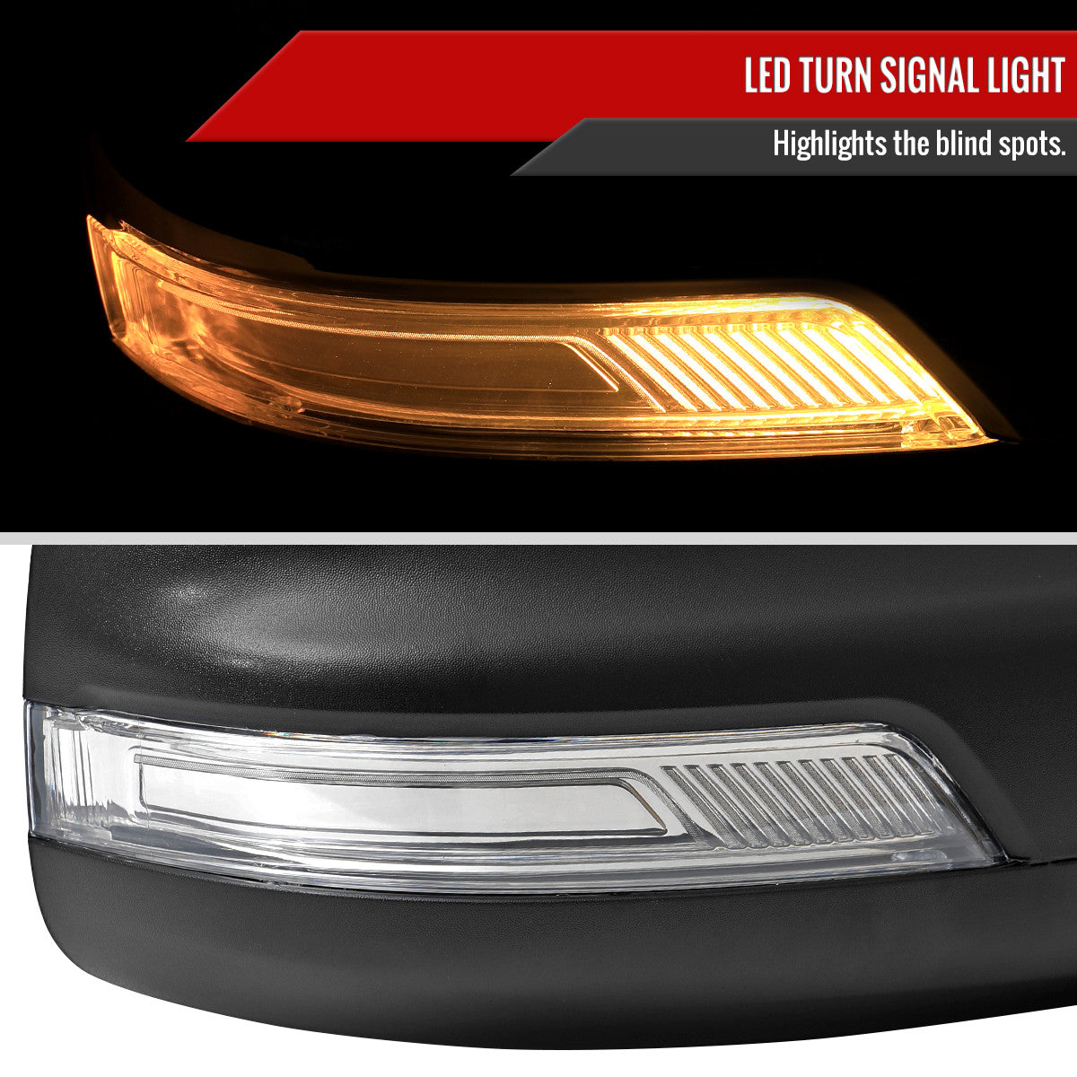 Spec-D Tuning - 2019-2024 Dodge RAM 1500 Black Power Adjustable, Manual Fold, BSD & Heated Side Mirror w/ LED Puddle and Turn Signal Light - Passenger Side Only - RMV-RAM1915HP-FS-R