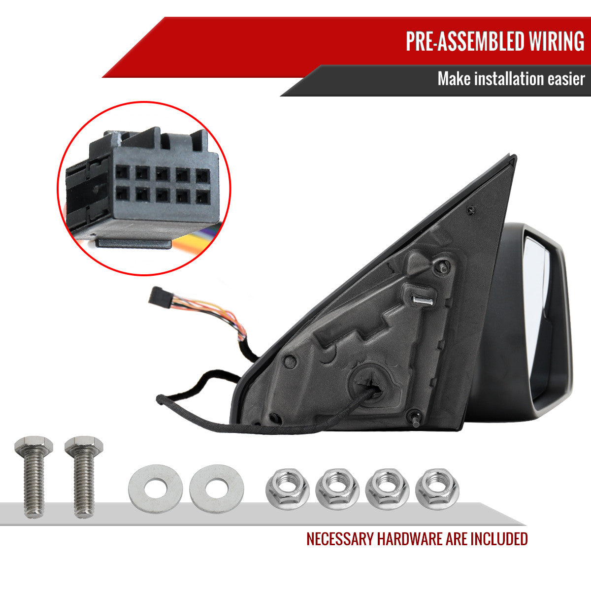 Spec-D Tuning - 2019-2024 Dodge RAM 1500 Black Power Adjustable, Manual Fold, BSD & Heated Side Mirror w/ LED Puddle and Turn Signal Light - Passenger Side Only - RMV-RAM1915HP-FS-R