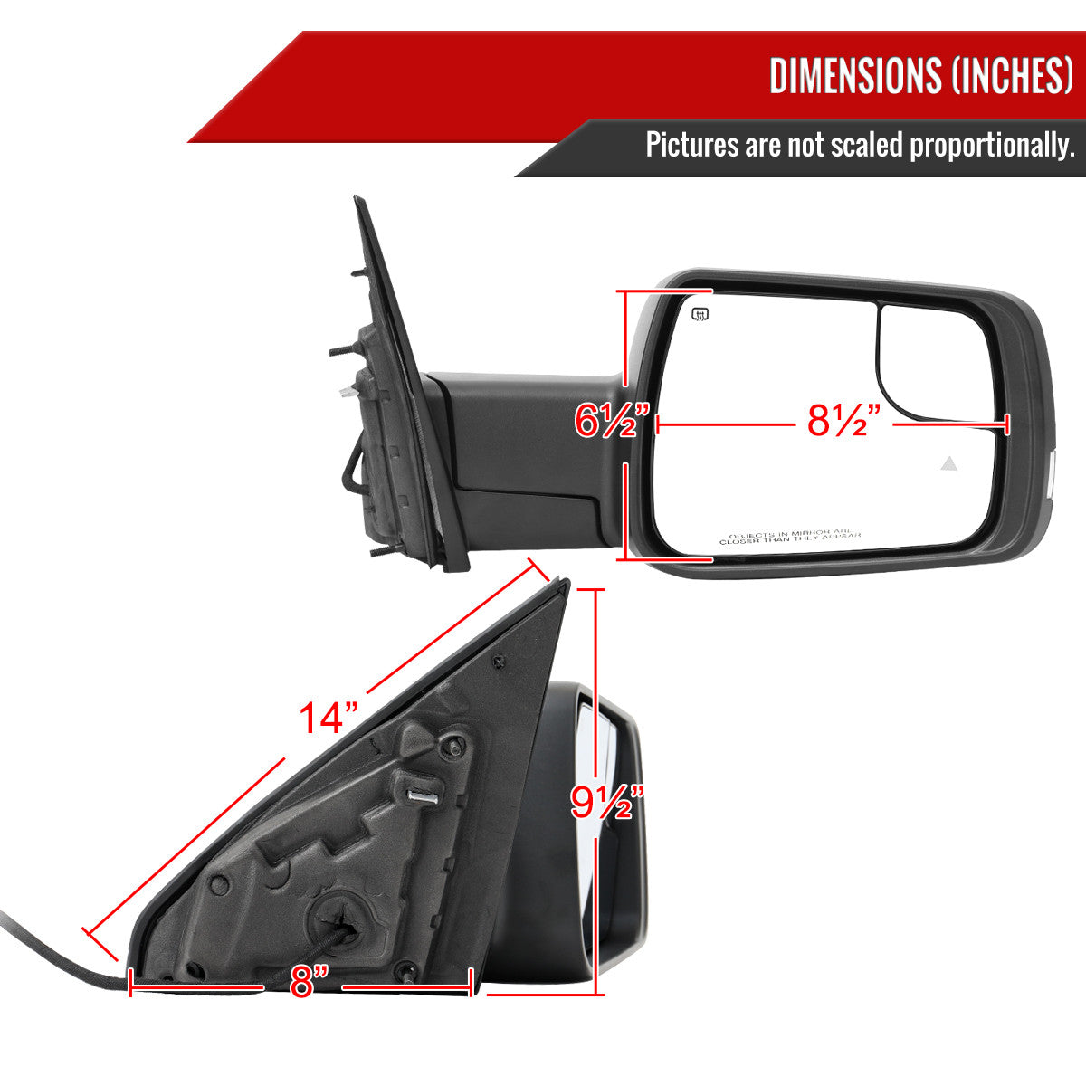 Spec-D Tuning - 2019-2024 Dodge RAM 1500 Black Power Adjustable, Manual Fold, BSD & Heated Side Mirror w/ LED Puddle and Turn Signal Light - Passenger Side Only - RMV-RAM1915HP-FS-R