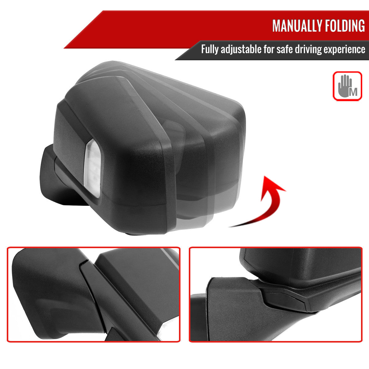 Spec-D Tuning - 2019-2026 GMC Sierra 1500 Black Power Adjustable, Manual Fold, BSD & Heated Side Mirror w/ LED Puddle and Auxiliary Light - Driver Side Only - RMV-SIE1915HP-FS-L