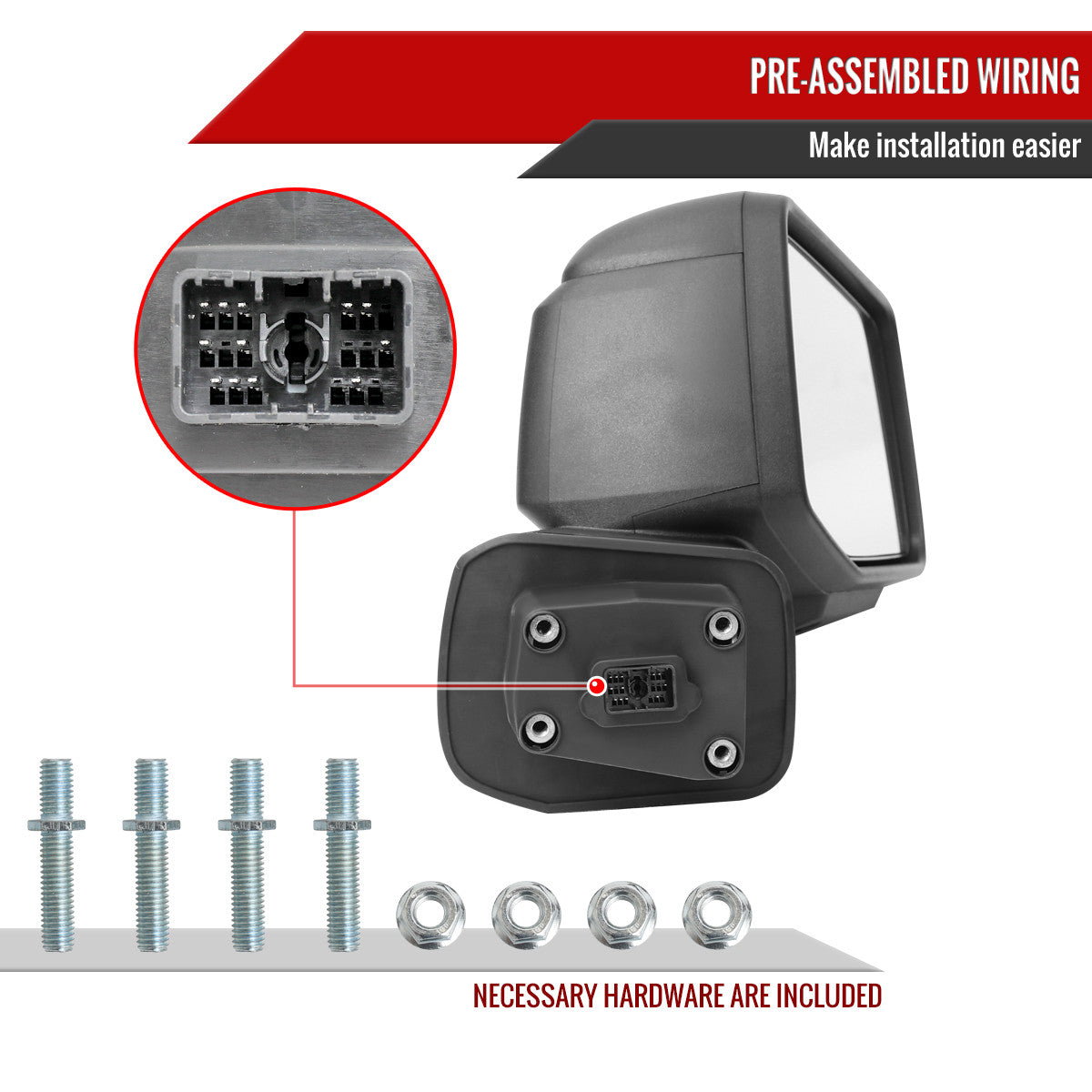 Spec-D Tuning - 2019-2026 GMC Sierra 1500 Black Power Adjustable, Manual Fold, BSD & Heated Side Mirror w/ LED Puddle and Auxiliary Light - Passenger Side Only - RMV-SIE1915HP-FS-R