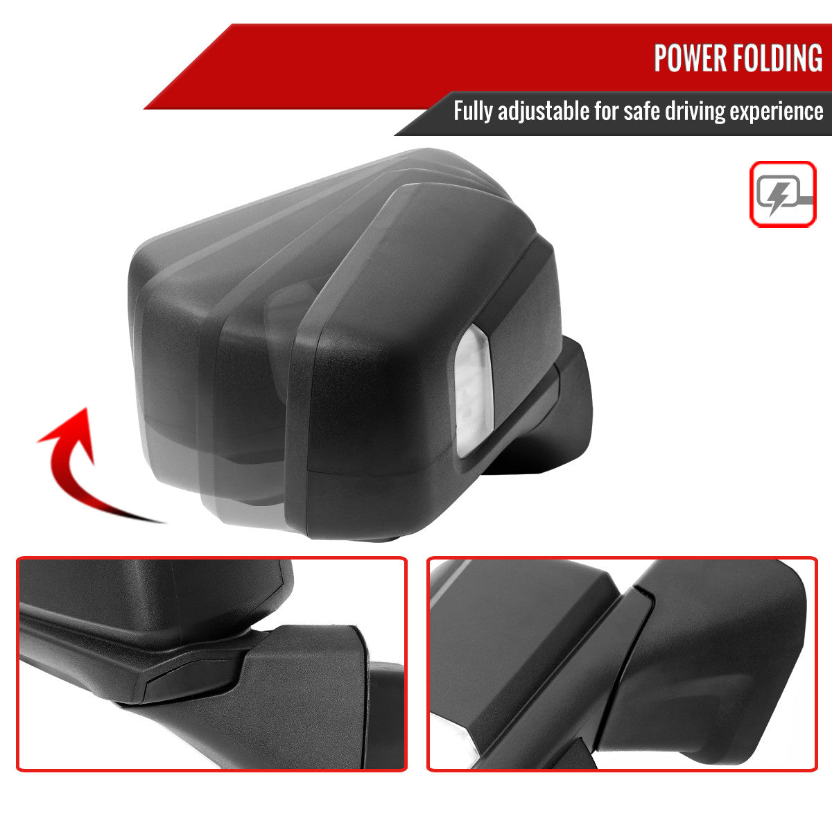 Spec-D Tuning - 2019-2026 GMC Sierra 1500 Black Power Adjustable, Auto-Fold, BSD & Heated Side Mirror w/ LED Puddle and Auxiliary Light - Passenger Side Only - RMV-SIE1915HPATR-FS