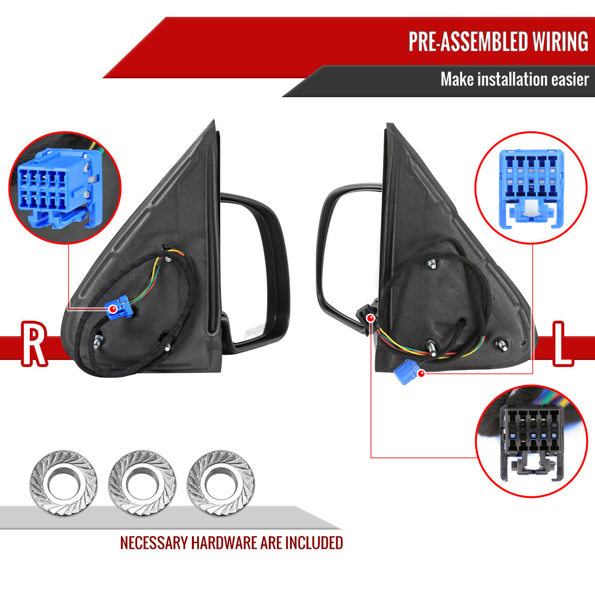 Spec-D Tuning - 2003-2007 Chevrolet Silverado / Suburban /Avalanche / Tahoe GMC Sierra / Yukon Matte Black Power Heated Side Mirrors - RMV-SIV03HP-FS