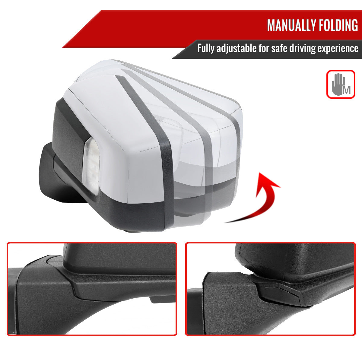 Spec-D Tuning - 2019-2026 Chevrolet Silverado 1500 Chrome Power Adjustable, Manual Fold, BSD & Heated Side Mirror w/ LED Puddle and Turn Signal Light - Driver Side Only - RMV-SIV1915CHP-FS-L
