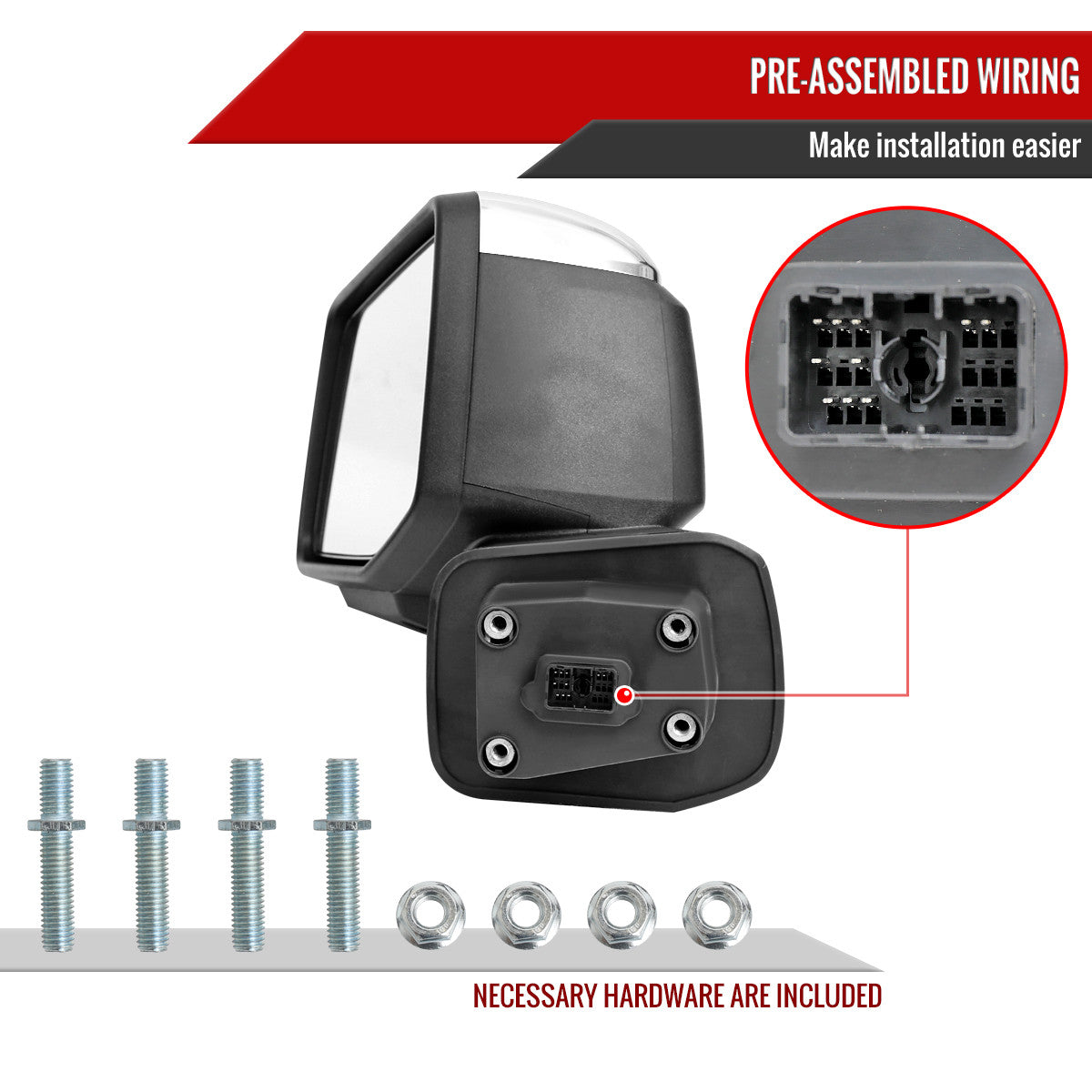 Spec-D Tuning - 2019-2026 Chevrolet Silverado 1500 Chrome Power Adjustable, Manual Fold, BSD & Heated Side Mirror w/ LED Puddle and Turn Signal Light - Driver Side Only - RMV-SIV1915CHP-FS-L