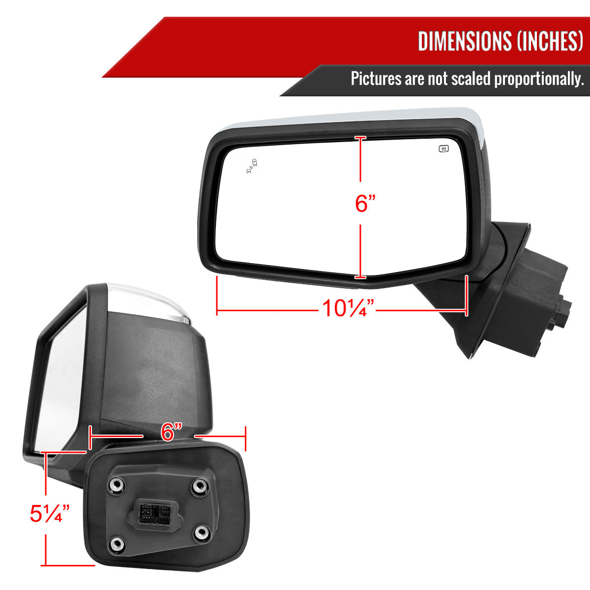 Spec-D Tuning - 2019-2026 Chevrolet Silverado 1500 Chrome Power Adjustable, Manual Fold, BSD & Heated Side Mirror w/ LED Puddle and Turn Signal Light - Driver Side Only - RMV-SIV1915CHP-FS-L