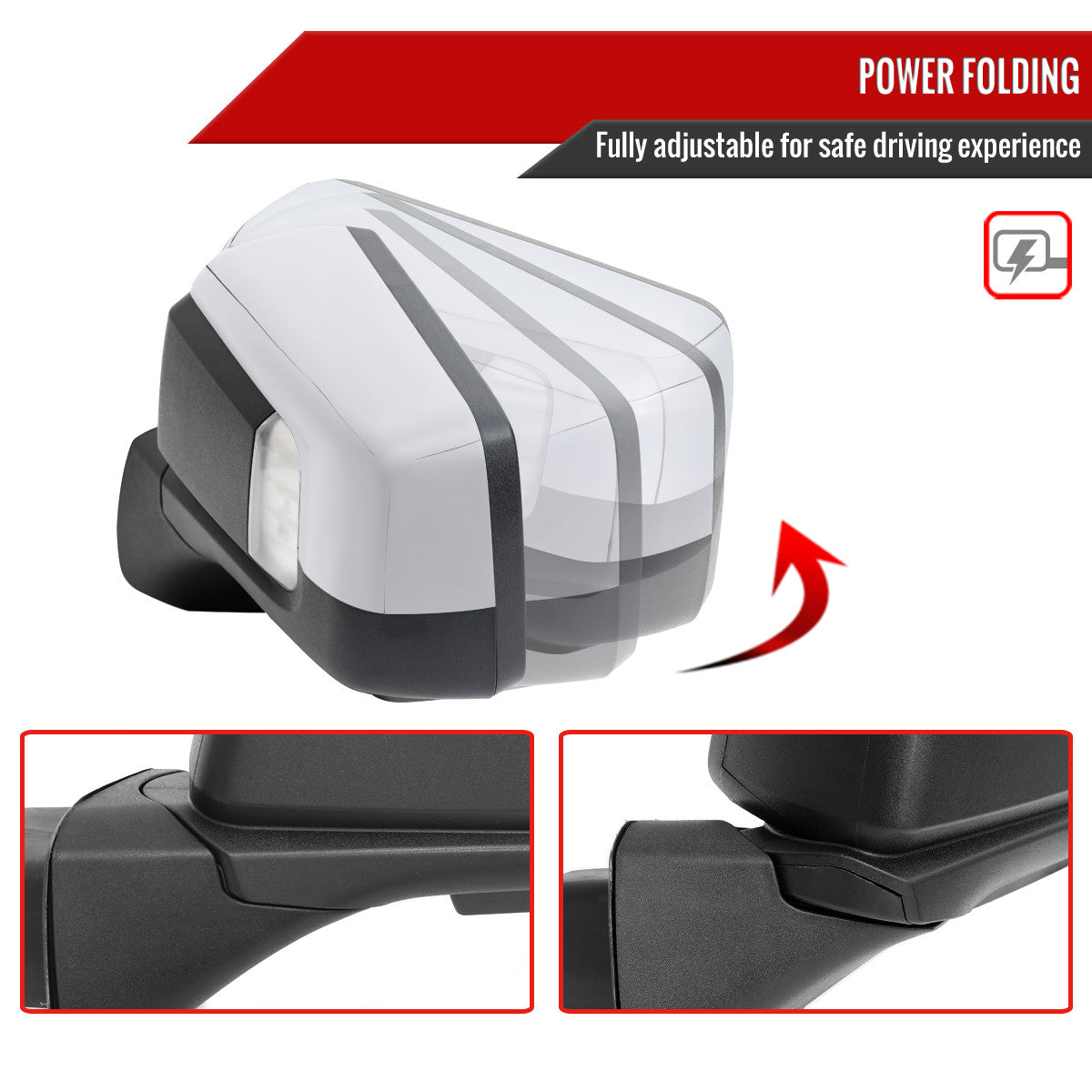 Spec-D Tuning - 2019-2026 Chevrolet Silverado 1500 Chrome Power Adjustable, Auto-Fold, BSD & Heated Side Mirror w/ LED Puddle and Turn Signal Light - Driver Side Only - RMV-SIV1915CHPATL-FS