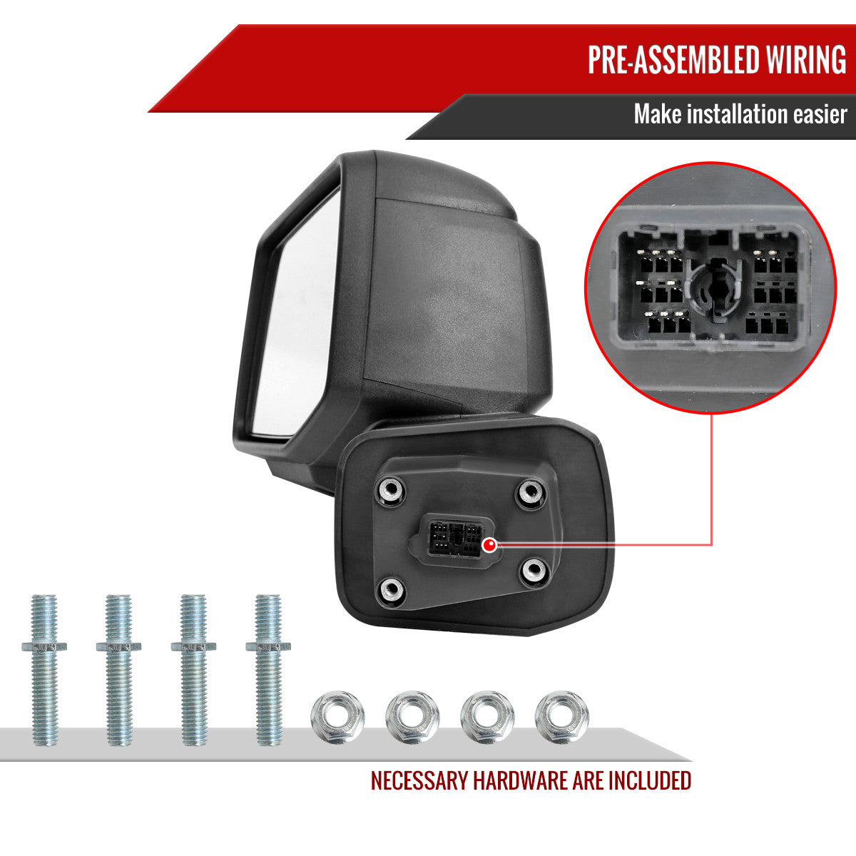 Spec-D Tuning - 2019-2026 Chevrolet Silverado 1500 Black Power Adjustable, Auto-Fold, BSD & Heated Side Mirror w/ LED Puddle and Auxiliary Light - Driver Side Only - RMV-SIV1915HPATL-FS
