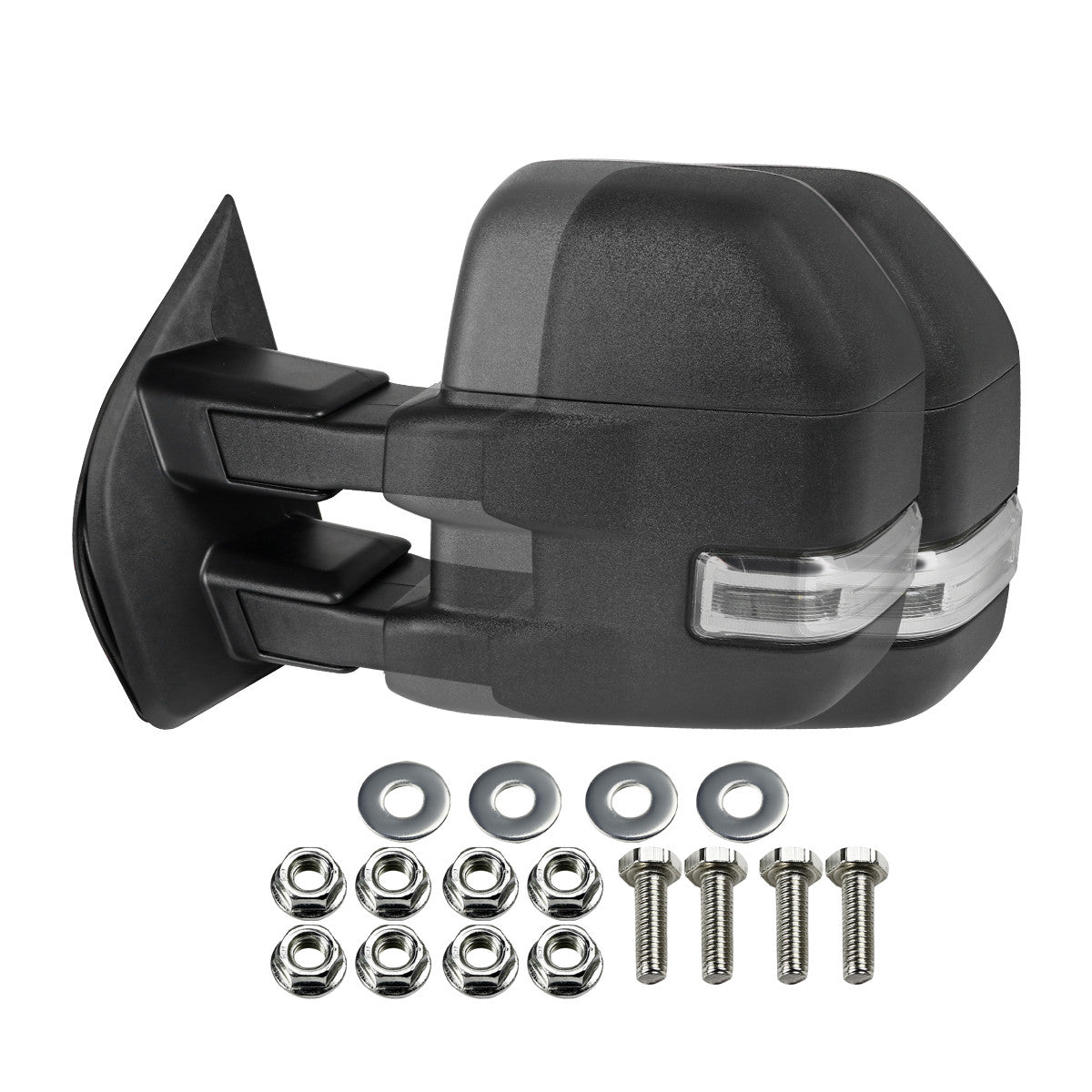 Spec-D Tuning - 2015-2020 Ford F-150 Power Adjustable, Heated, & Manual Extendable Towing Mirrors w/ Clear Lens Sequential LED Turn Signal, Clearance, Puddle, & Auxiliary Lights - RMX-F15015F3-SQ-FS