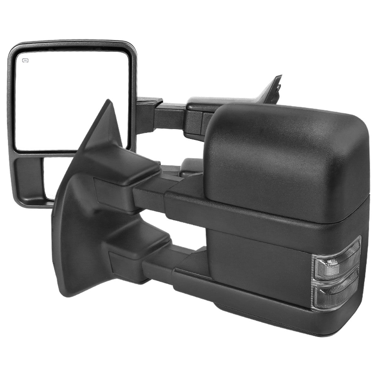 Spec-D Tuning - 2008-2016 Ford F-250/F-350/F-450/F-550 Power Adjustable, Heated, & Manual Extendable Towing Mirrors w/ Smoked Lens Turn Signal Lights - RMX-F25008GLEDH-P-FS