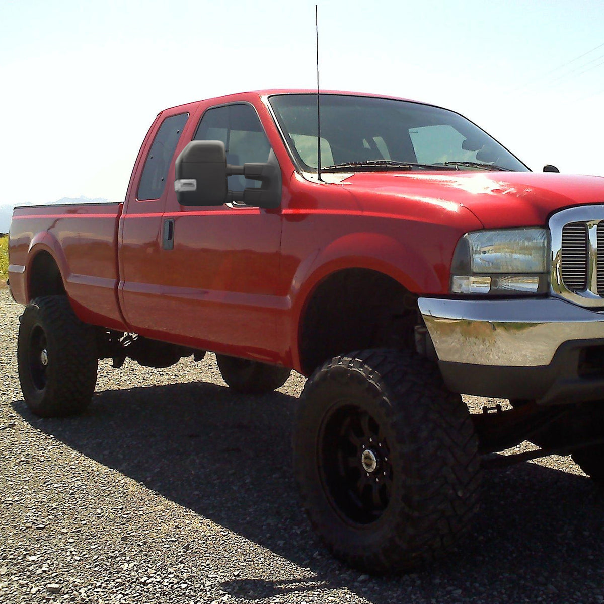 Spec-D Tuning - 1999-2016 Ford F-250/F-350/F-450 Power Adjustable, Heated, & Manual Extendable Towing Mirrors w/ Clear Lens LED Turn Signal & Clearance Lights - RMX-F25099F1H-P-FS