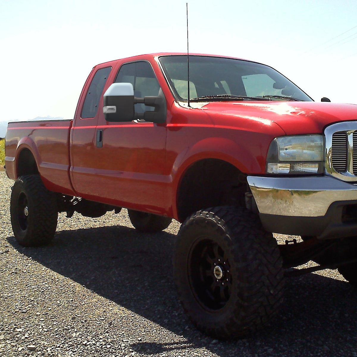 Spec-D Tuning - 1999-2016 Ford F-250/F-350/F-450 Power Adjustable, Heated, & Manual Extendable Chrome Towing Mirrors w/ Clear Lens LED Turn Signal & Clearance Lights - RMX-F25099F2H-P-FS