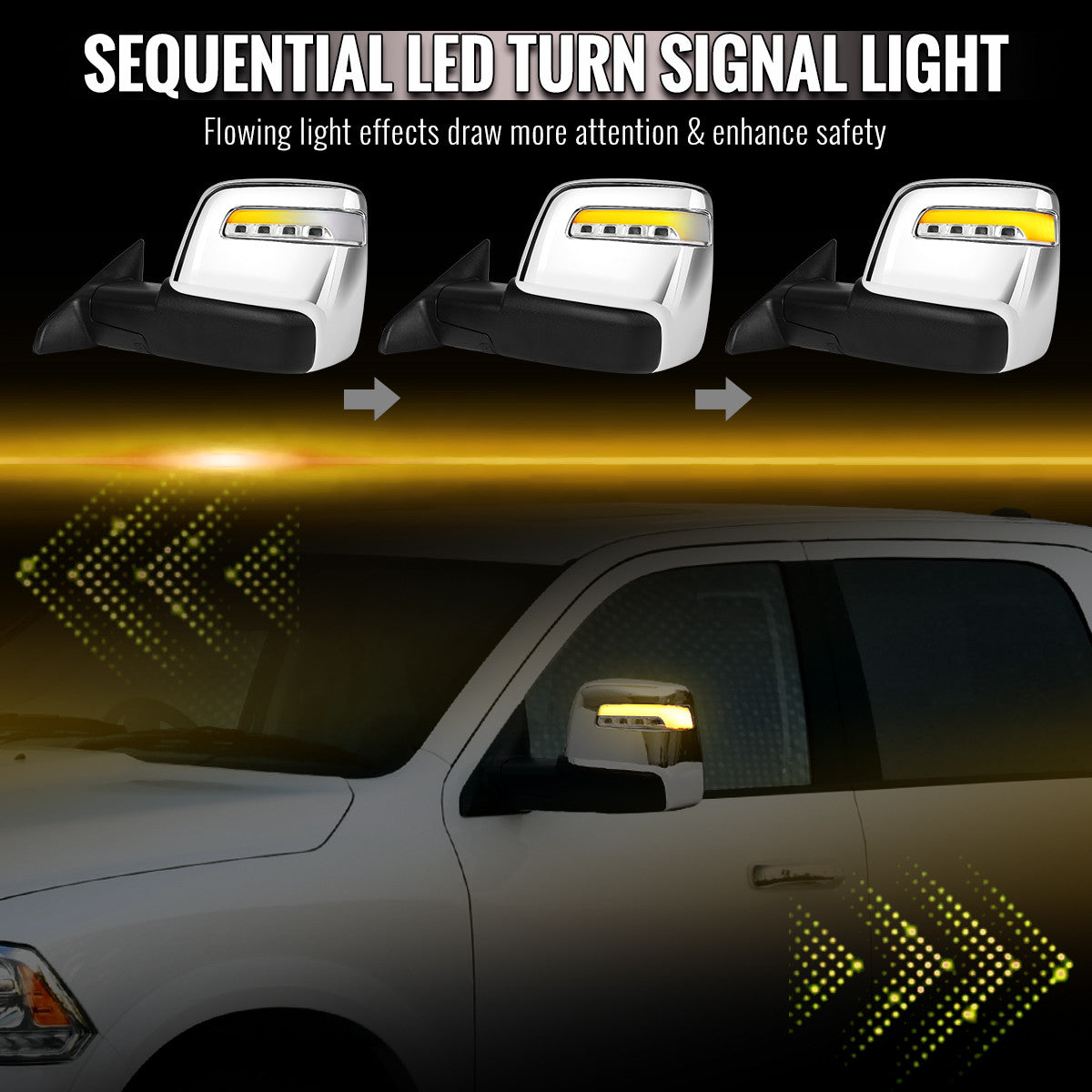 Spec-D Tuning - 2009-2012 Dodge RAM 1500 Chrome Power Heated 2023 Style Towering Mirror w/ Sequential Signal - RMX-RAM09CHP-23-FS
