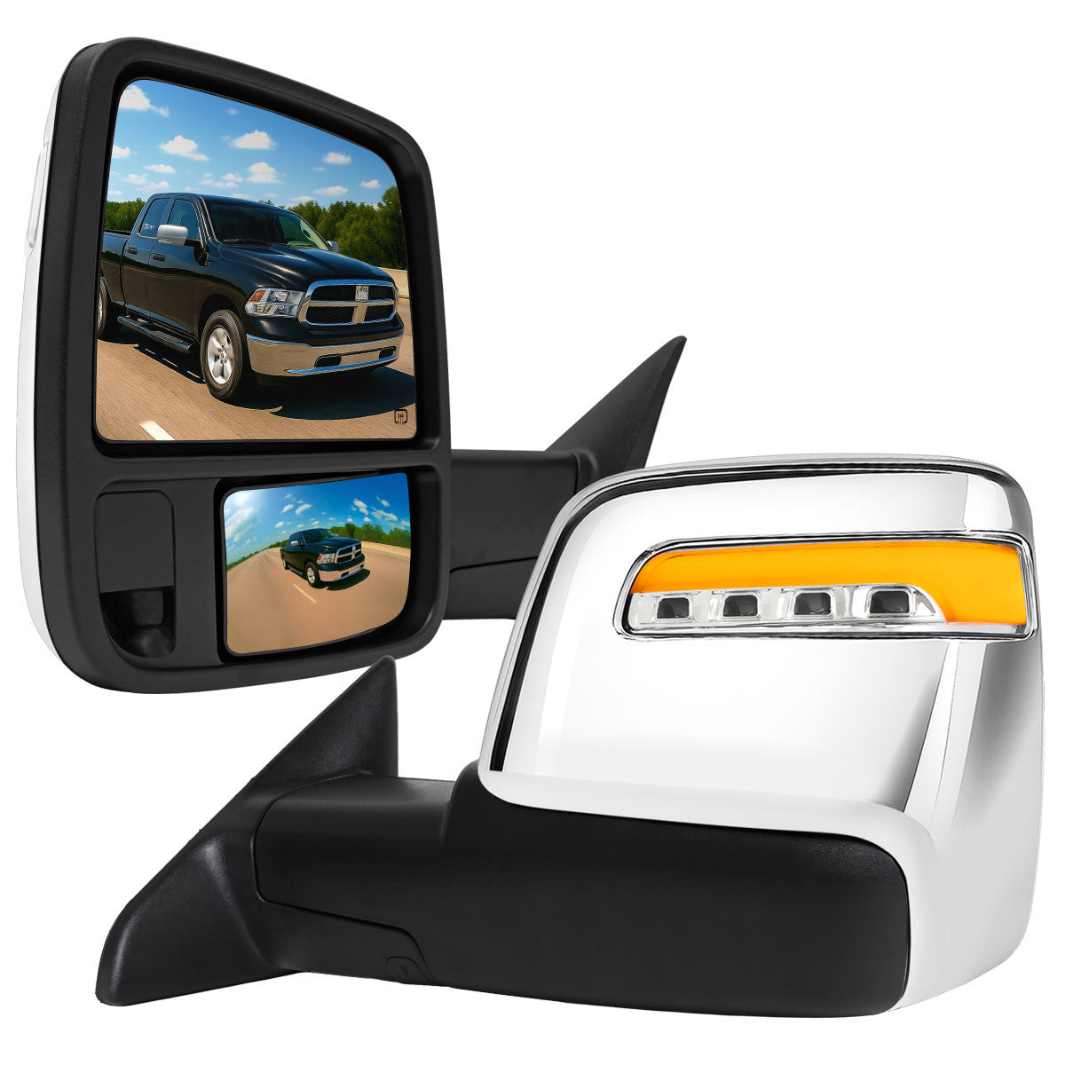 Spec-D Tuning - 2009-2012 Dodge RAM 1500 Chrome Power Heated 2023 Style Towering Mirror w/ Sequential Signal - RMX-RAM09CHP-23-FS