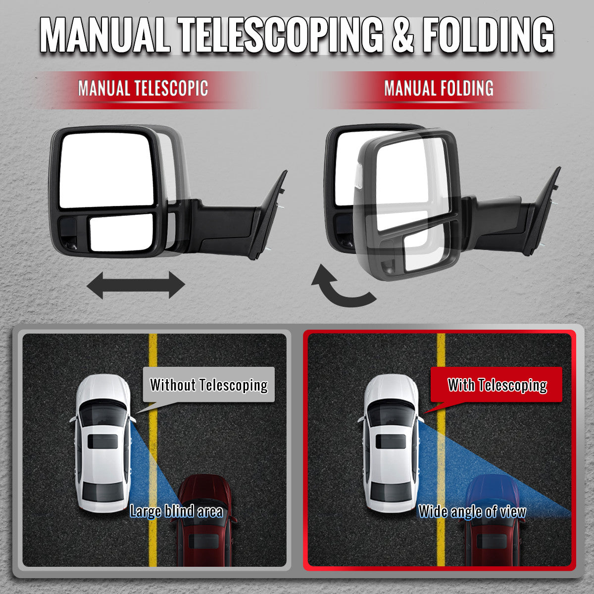 Spec-D Tuning - 2009-2012 Dodge RAM 1500 Black Power Heated 2023 Style Towering Mirror w/ Sequential Signal - RMX-RAM09HP-23-FS