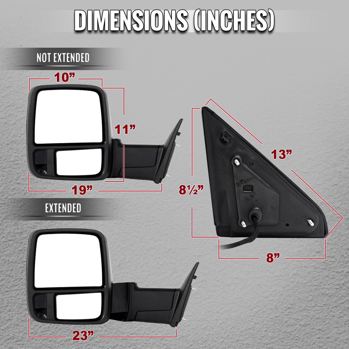 Spec-D Tuning - 2009-2012 Dodge RAM 1500 Black Power Heated 2023 Style Towering Mirror w/ Sequential Signal - RMX-RAM09HP-23-FS