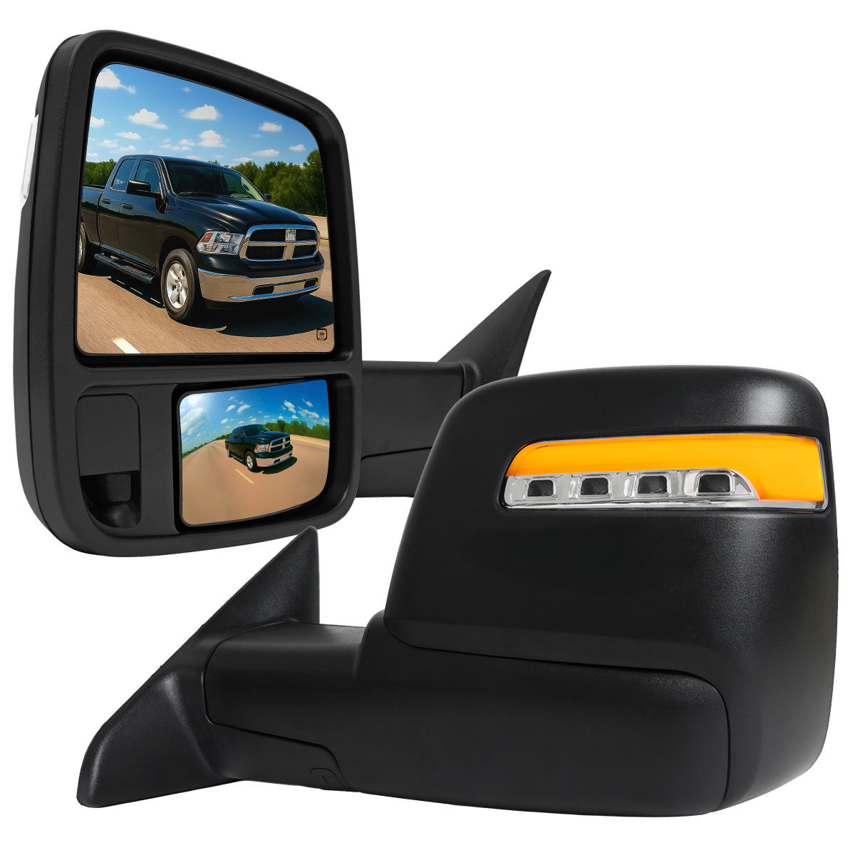 Spec-D Tuning - 2009-2012 Dodge RAM 1500 Black Power Heated 2023 Style Towering Mirror w/ Sequential Signal - RMX-RAM09HP-23-FS
