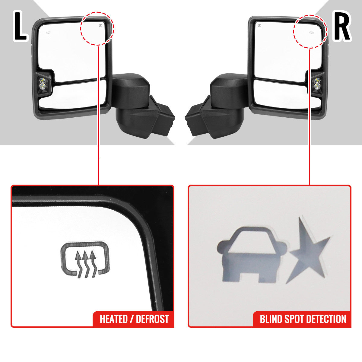 Spec-D Tuning - 2020-2025 Chevrolet Silverado/GMC Sierra 2500HD/3500HD Power Adjustable, Heated, & Manual Extendable Black Towing Mirrors w/ Smoked Lens LED Turn Signal & Clearance Lights - RMX-SIV2025G3GHP-FS