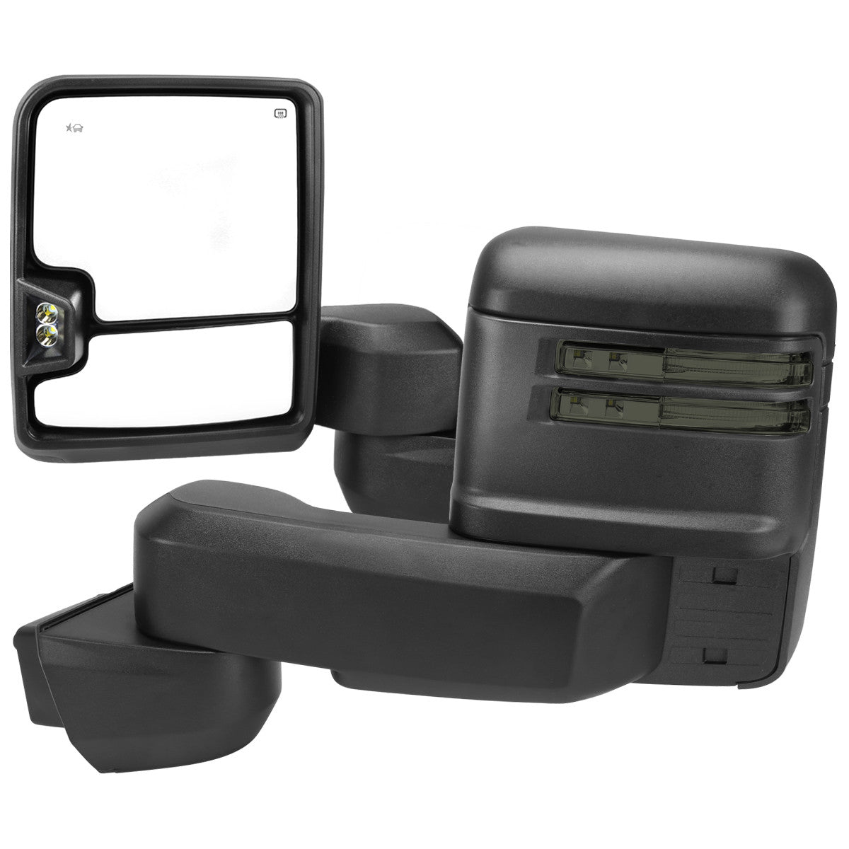Spec-D Tuning - 2020-2025 Chevrolet Silverado/GMC Sierra 2500HD/3500HD Power Adjustable, Heated, & Manual Extendable Black Towing Mirrors w/ Smoked Lens LED Turn Signal & Clearance Lights - RMX-SIV2025G3GHP-FS