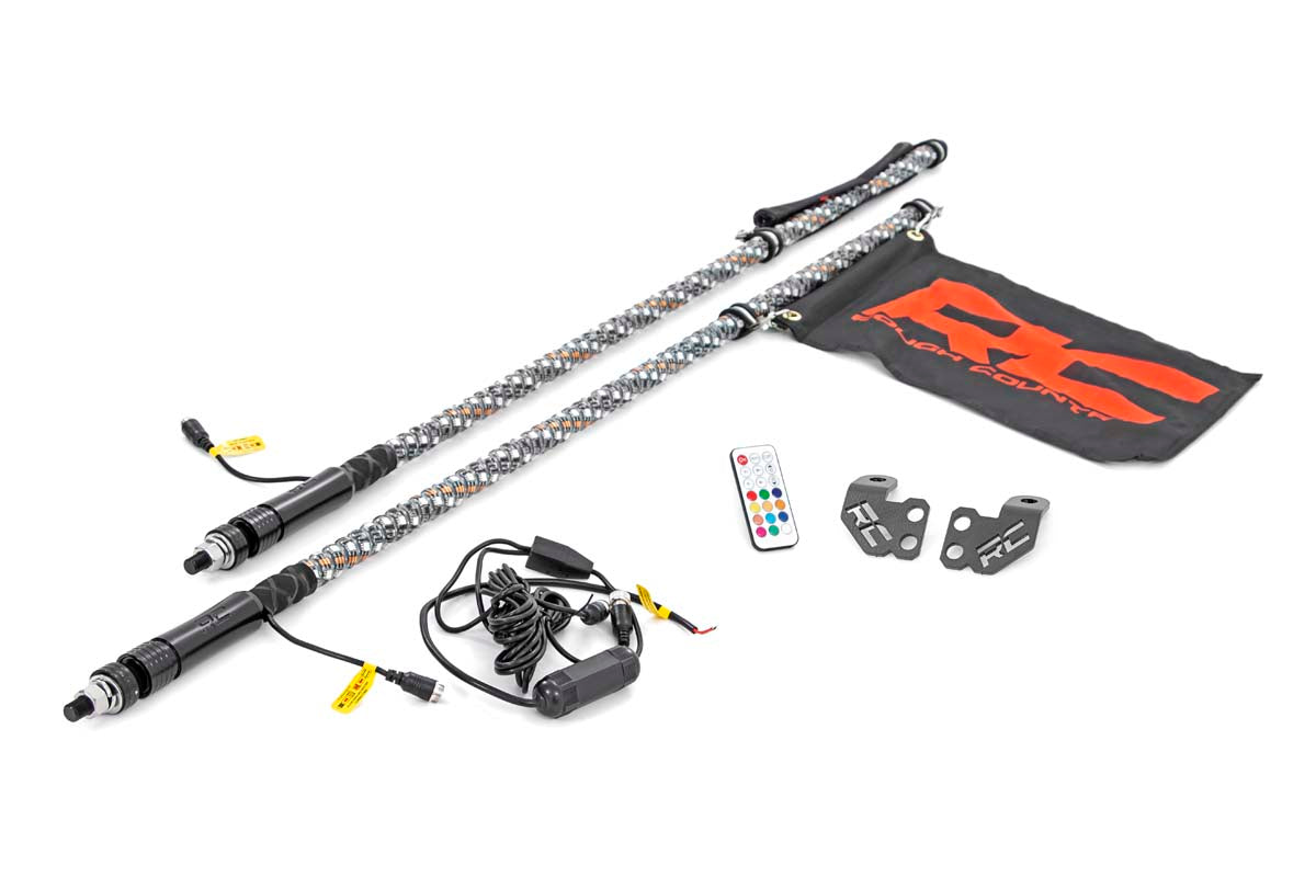 Whip Mount | Cage | 4&#39; Multl-Color LED Whip Pair | Polaris RZR