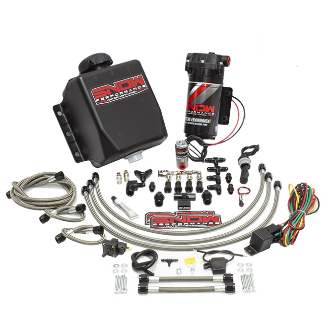 Snow Performance Stage 1 Water Injection Stainless Steel Braided Line Quad Nozzle Kit - SNO-201QUAD-BRD